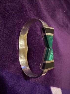 925 Sterling Silver Green Malachite Inlay Cuff Bracelet,